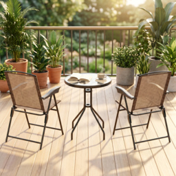 Outsunny 3 Piece Patio Furniture Garden Bistro Set Outdoor 2 Folding Chairs 1 Tempered Glass Table Adjustable Backrest Metal - Brown - Aosom UK - thumbnail 8