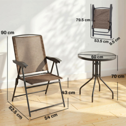 Outsunny 3 Piece Patio Furniture Garden Bistro Set Outdoor 2 Folding Chairs 1 Tempered Glass Table Adjustable Backrest Metal - Brown - Aosom UK - thumbnail 3