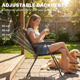 Outsunny 3 Piece Patio Furniture Garden Bistro Set Outdoor 2 Folding Chairs 1 Tempered Glass Table Adjustable Backrest Metal - Brown - Aosom UK - thumbnail 5