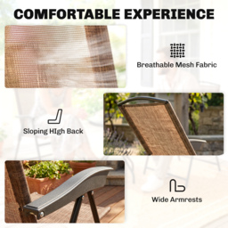 Outsunny 3 Piece Patio Furniture Garden Bistro Set Outdoor 2 Folding Chairs 1 Tempered Glass Table Adjustable Backrest Metal - Brown - Aosom UK - thumbnail 6