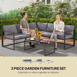 Outsunny Garden Corner Sofa Set with Tempered Glass Tabletop L Shaped Garden Furniture with UV-protected fabric - Grey - Aossom UK - thumbnail 4