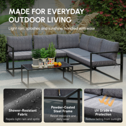 Outsunny Garden Corner Sofa Set with Tempered Glass Tabletop L Shaped Garden Furniture with UV-protected fabric - Grey - Aossom UK - thumbnail 5