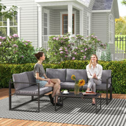 Outsunny Garden Corner Sofa Set with Tempered Glass Tabletop L Shaped Garden Furniture with UV-protected fabric - Grey - Aossom UK - thumbnail 8