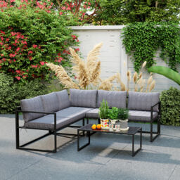 Outsunny Garden Corner Sofa Set with Tempered Glass Tabletop L Shaped Garden Furniture with UV-protected fabric - Grey - Aossom UK - thumbnail 9