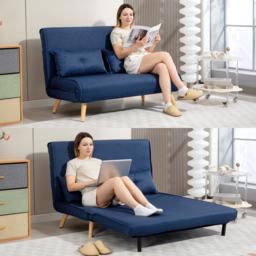 HOMCOM Two-Seater Linen-Look Sofa Bed w/ Cat Scratch Resistant Fabric, Dark Blue - Aosom UK - thumbnail 8
