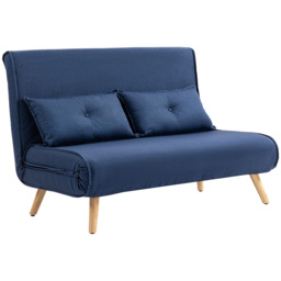 HOMCOM Two-Seater Linen-Look Sofa Bed w/ Cat Scratch Resistant Fabric, Dark Blue - Aosom UK - thumbnail 1
