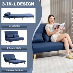 HOMCOM Two-Seater Linen-Look Sofa Bed w/ Cat Scratch Resistant Fabric, Dark Blue - Aosom UK - thumbnail 4