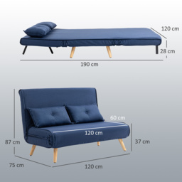 HOMCOM Two-Seater Linen-Look Sofa Bed w/ Cat Scratch Resistant Fabric, Dark Blue - Aosom UK - thumbnail 3
