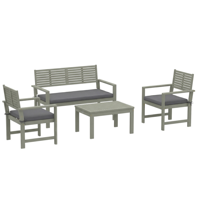 Outsunny 4 Seater Wooden Garden Furniture Set with Loveseat, Armchairs, Table, Acacia Wood Garden Sofa Set, Light Grey - image 1