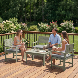 Outsunny 4 Seater Wooden Garden Furniture Set with Loveseat, Armchairs, Table, Acacia Wood Garden Sofa Set, Light Grey - thumbnail 8