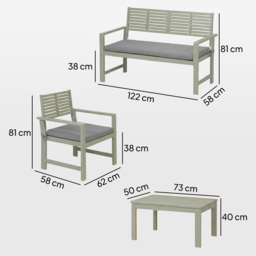 Outsunny 4 Seater Wooden Garden Furniture Set with Loveseat, Armchairs, Table, Acacia Wood Garden Sofa Set, Light Grey - thumbnail 3