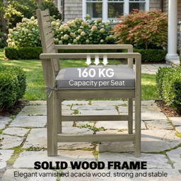Outsunny 4 Seater Wooden Garden Furniture Set with Loveseat, Armchairs, Table, Acacia Wood Garden Sofa Set, Light Grey - thumbnail 5