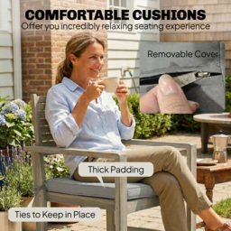 Outsunny 4 Seater Wooden Garden Furniture Set with Loveseat, Armchairs, Table, Acacia Wood Garden Sofa Set, Light Grey - thumbnail 6