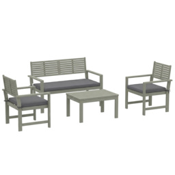 Outsunny 4 Seater Wooden Garden Furniture Set with Loveseat, Armchairs, Table, Acacia Wood Garden Sofa Set, Light Grey - thumbnail 1