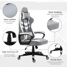 Vinsetto Ergonomic Gaming Chair with Lumbar Support, Adjustable Headrest and Swivel Wheels, PVC Leather, Cat Scratch Anti, Grey/White - Aosom UK - thumbnail 7