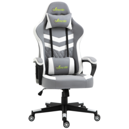 Vinsetto Ergonomic Gaming Chair with Lumbar Support, Adjustable Headrest and Swivel Wheels, PVC Leather, Cat Scratch Anti, Grey/White - Aosom UK - thumbnail 1