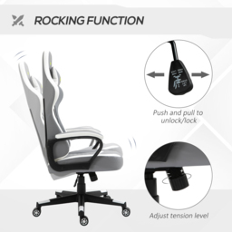 Vinsetto Ergonomic Gaming Chair with Lumbar Support, Adjustable Headrest and Swivel Wheels, PVC Leather, Cat Scratch Anti, Grey/White - Aosom UK - thumbnail 5