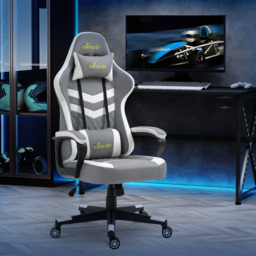 Vinsetto Ergonomic Gaming Chair with Lumbar Support, Adjustable Headrest and Swivel Wheels, PVC Leather, Cat Scratch Anti, Grey/White - Aosom UK - thumbnail 2
