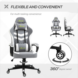 Vinsetto Ergonomic Gaming Chair with Lumbar Support, Adjustable Headrest and Swivel Wheels, PVC Leather, Cat Scratch Anti, Grey/White - Aosom UK - thumbnail 6