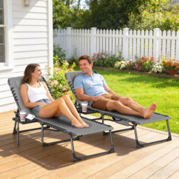 Outsunny Five-Position Reclining Sun Loungers Set of 2 - Grey - thumbnail 2