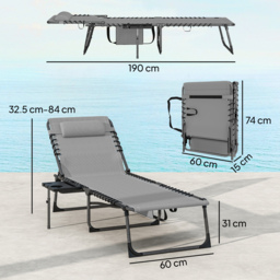 Outsunny Five-Position Reclining Sun Loungers Set of 2 - Grey - thumbnail 3