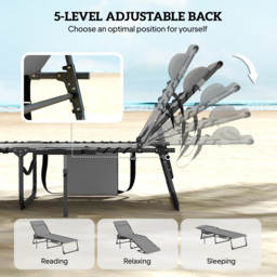 Outsunny Five-Position Reclining Sun Loungers Set of 2 - Grey - thumbnail 4