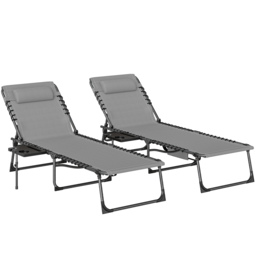 Outsunny Five-Position Reclining Sun Loungers Set of 2 - Grey - thumbnail 1