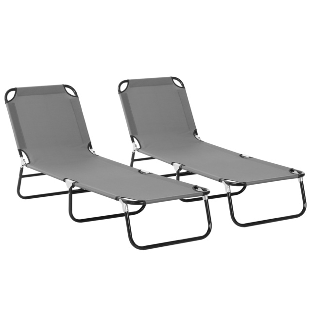 Outsunny Portable Sun Lounger Set, 2 Pieces with 5-Position Adjustable Backrest, Foldable Recliner, Lightweight Frame, Grey - Aosom UK - image 1