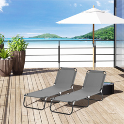Outsunny Portable Sun Lounger Set, 2 Pieces with 5-Position Adjustable Backrest, Foldable Recliner, Lightweight Frame, Grey - Aosom UK - thumbnail 2
