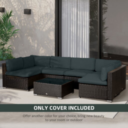 Outsunny Garden Rattan Sofa Cushion Polyester Cover Replacement Outdoor- No Cushion Included Dark Grey - thumbnail 6