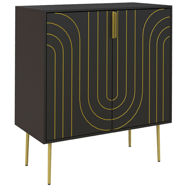 HOMCOM Art Deco Inspired Sideboard, with Adjustable Shelf - Black/Gold Tone - Aosom UK - image 1