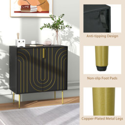 HOMCOM Art Deco Inspired Sideboard, with Adjustable Shelf - Black/Gold Tone - Aosom UK - thumbnail 8