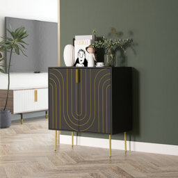 HOMCOM Art Deco Inspired Sideboard, with Adjustable Shelf - Black/Gold Tone - Aosom UK - thumbnail 3