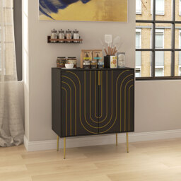 HOMCOM Art Deco Inspired Sideboard, with Adjustable Shelf - Black/Gold Tone - Aosom UK - thumbnail 2