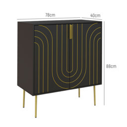 HOMCOM Art Deco Inspired Sideboard, with Adjustable Shelf - Black/Gold Tone - Aosom UK - thumbnail 4