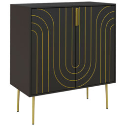 HOMCOM Art Deco Inspired Sideboard, with Adjustable Shelf - Black/Gold Tone - Aosom UK