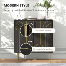 HOMCOM Art Deco Inspired Sideboard, with Adjustable Shelf - Black/Gold Tone - Aosom UK - thumbnail 5