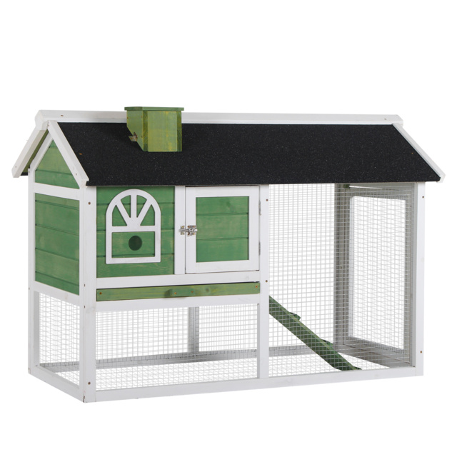 PawHut Rabbit Hutch Wood Bunny Rabbit Cage for Outdoor Indoor with Pull Out Tray Run Box Ramp Asphalt Roof for Small Animals Green - Aosom UK - image 1