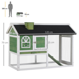 PawHut Rabbit Hutch Wood Bunny Rabbit Cage for Outdoor Indoor with Pull Out Tray Run Box Ramp Asphalt Roof for Small Animals Green - Aosom UK - thumbnail 3