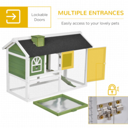 PawHut Rabbit Hutch Wood Bunny Rabbit Cage for Outdoor Indoor with Pull Out Tray Run Box Ramp Asphalt Roof for Small Animals Green - Aosom UK - thumbnail 5
