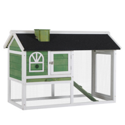 Pawhut Indoor Rabbit Cage, Wooden Rabbit Hutch with Pull Out Tray Run Box Ramp Asphalt Roof for 2-4 Rabbits, Green - Aosom UK