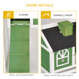 PawHut Rabbit Hutch Wood Bunny Rabbit Cage for Outdoor Indoor with Pull Out Tray Run Box Ramp Asphalt Roof for Small Animals Green - Aosom UK - thumbnail 7