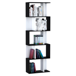 HOMCOM 5-Tier S-Shaped Black Bookcase, Stylish Storage & Display Shelving, Room Divider - Aosom UK - thumbnail 1