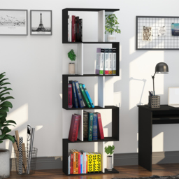 HOMCOM 5-Tier S-Shaped Black Bookcase, Stylish Storage & Display Shelving, Room Divider - Aosom UK - thumbnail 9