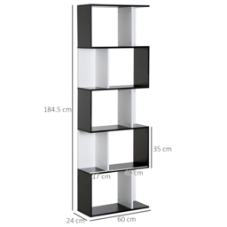 HOMCOM 5-Tier S-Shaped Black Bookcase, Stylish Storage & Display Shelving, Room Divider - Aosom UK - thumbnail 3