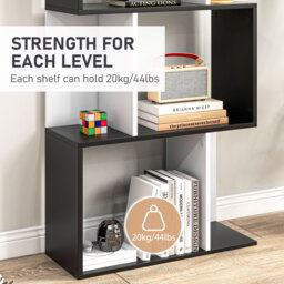 HOMCOM 5-Tier S-Shaped Black Bookcase, Stylish Storage & Display Shelving, Room Divider - Aosom UK - thumbnail 5