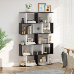 HOMCOM 5-Tier S-Shaped Black Bookcase, Stylish Storage & Display Shelving, Room Divider - Aosom UK - thumbnail 7