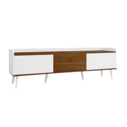 3 Doors TV Cabinet with Raised Edge and Wooden Legs, Media Cabinet Ideal for Modern Homes with Children, 160L x 39W x 49.5H cm, White - Aosom UK - thumbnail 8