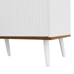 3 Doors TV Cabinet with Raised Edge and Wooden Legs, Media Cabinet Ideal for Modern Homes with Children, 160L x 39W x 49.5H cm, White - Aosom UK - thumbnail 7