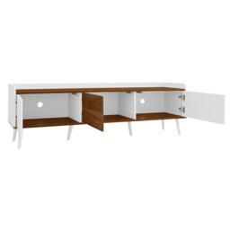 3 Doors TV Cabinet with Raised Edge and Wooden Legs, Media Cabinet Ideal for Modern Homes with Children, 160L x 39W x 49.5H cm, White - Aosom UK - thumbnail 9